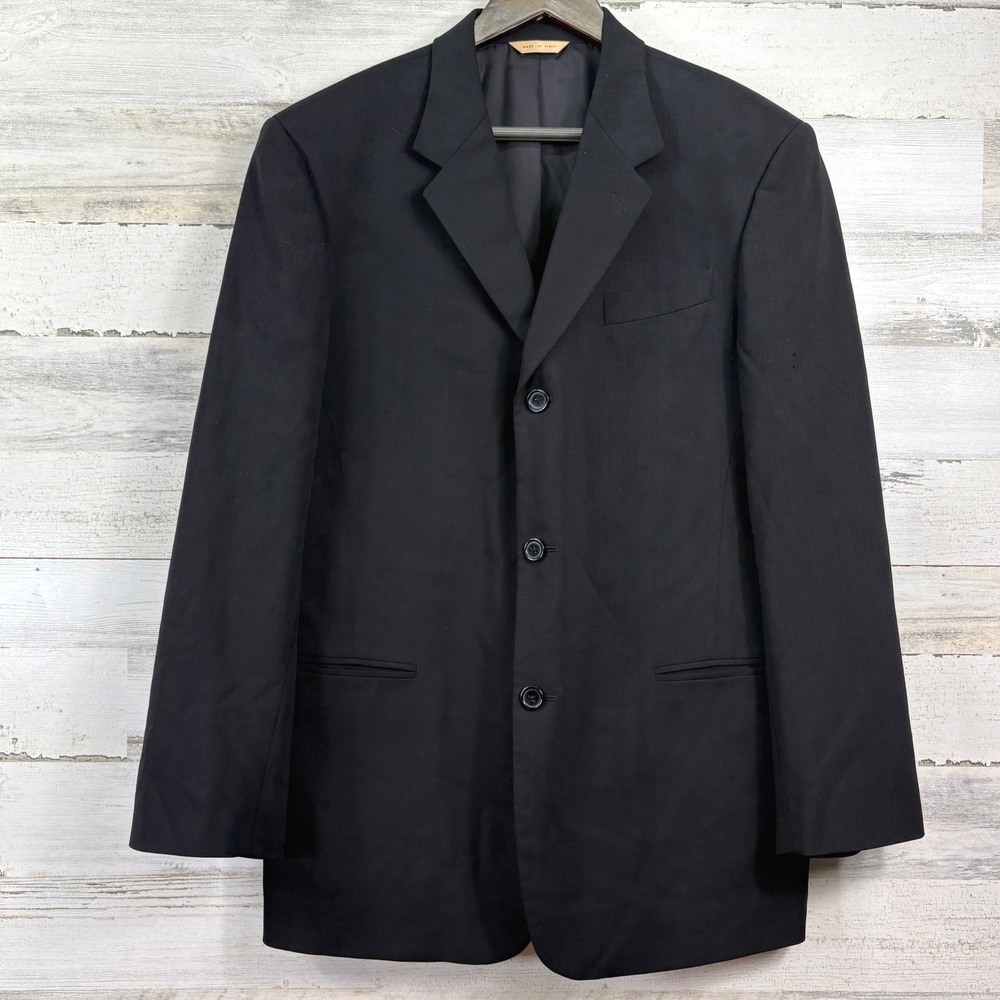 Donna Karan Signature Blazer 40R Vintage 90s Black 100% Wool Made in Italy Chic